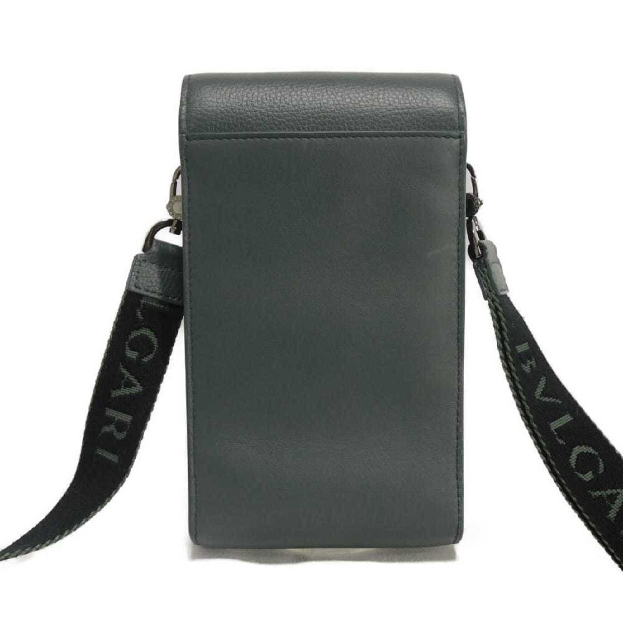 Bvlgari Dark Khaki Leather Pochette Shoulder Bag (Pre-Owned)