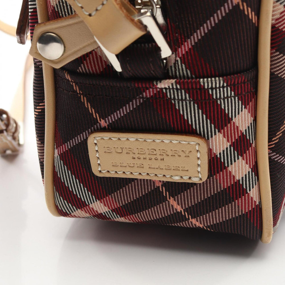 Burberry Blue Label Beige Blue Canvas Leather Handbag Shoulder Bag (Pre-Owned)