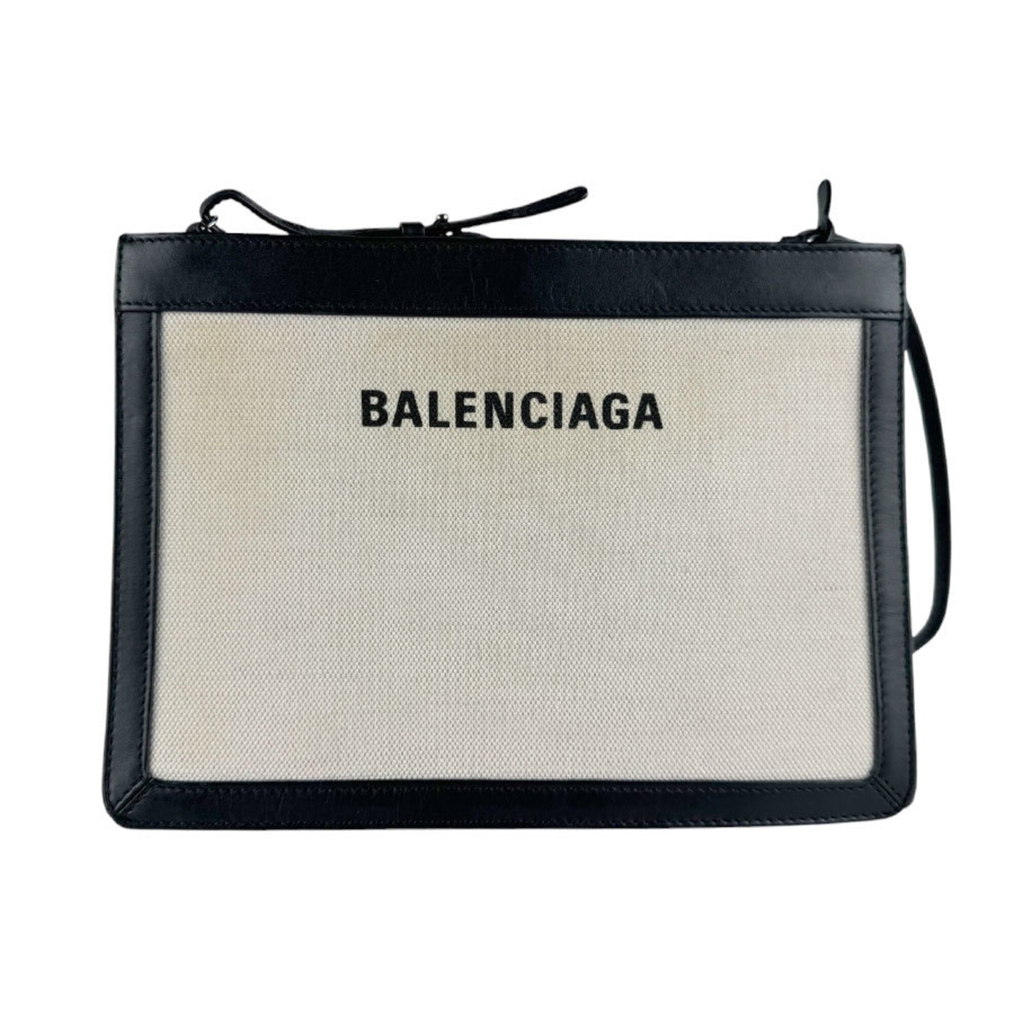 Balenciaga Black Ivory Canvas Leather Shoulder Bag (Pre-Owned)