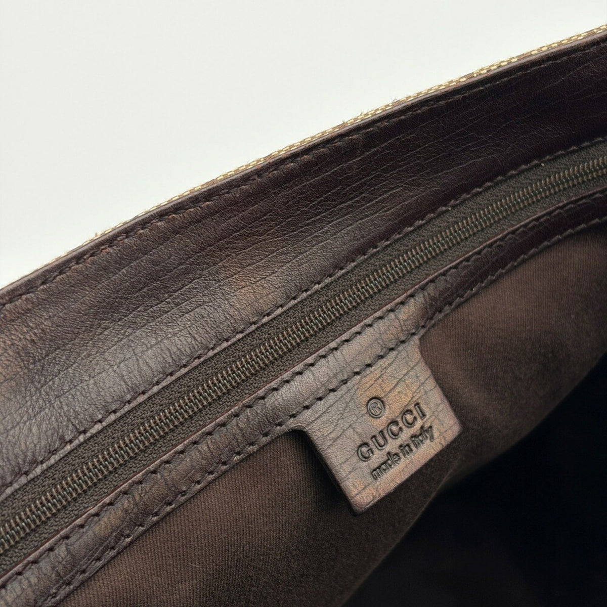 Gucci Beige Brown Bamboo Canvas Leather Tote Bag (Pre-Owned)