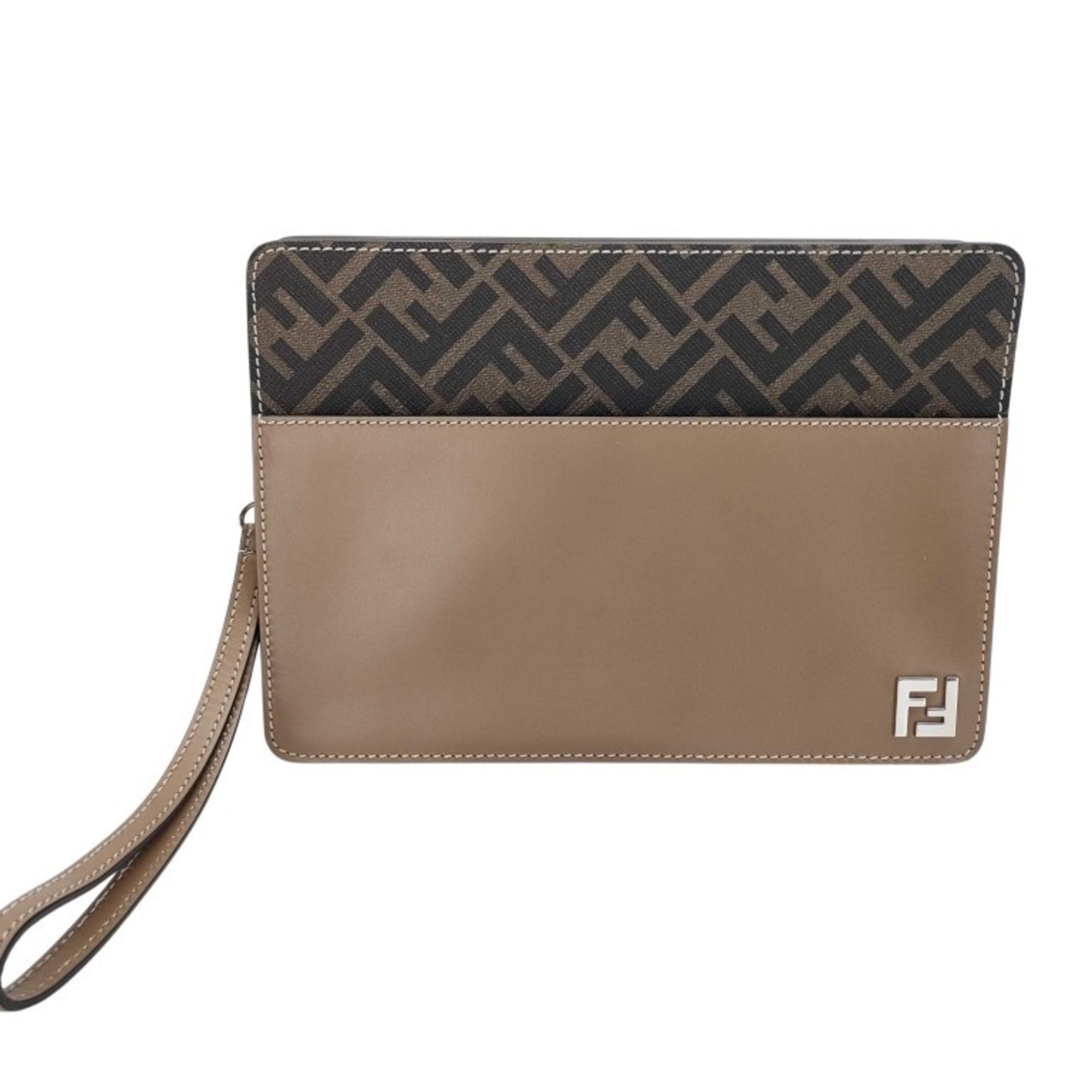 Fendi Zucca Brown Pvc Leather Clutch Bag Handbag (Pre-Owned)