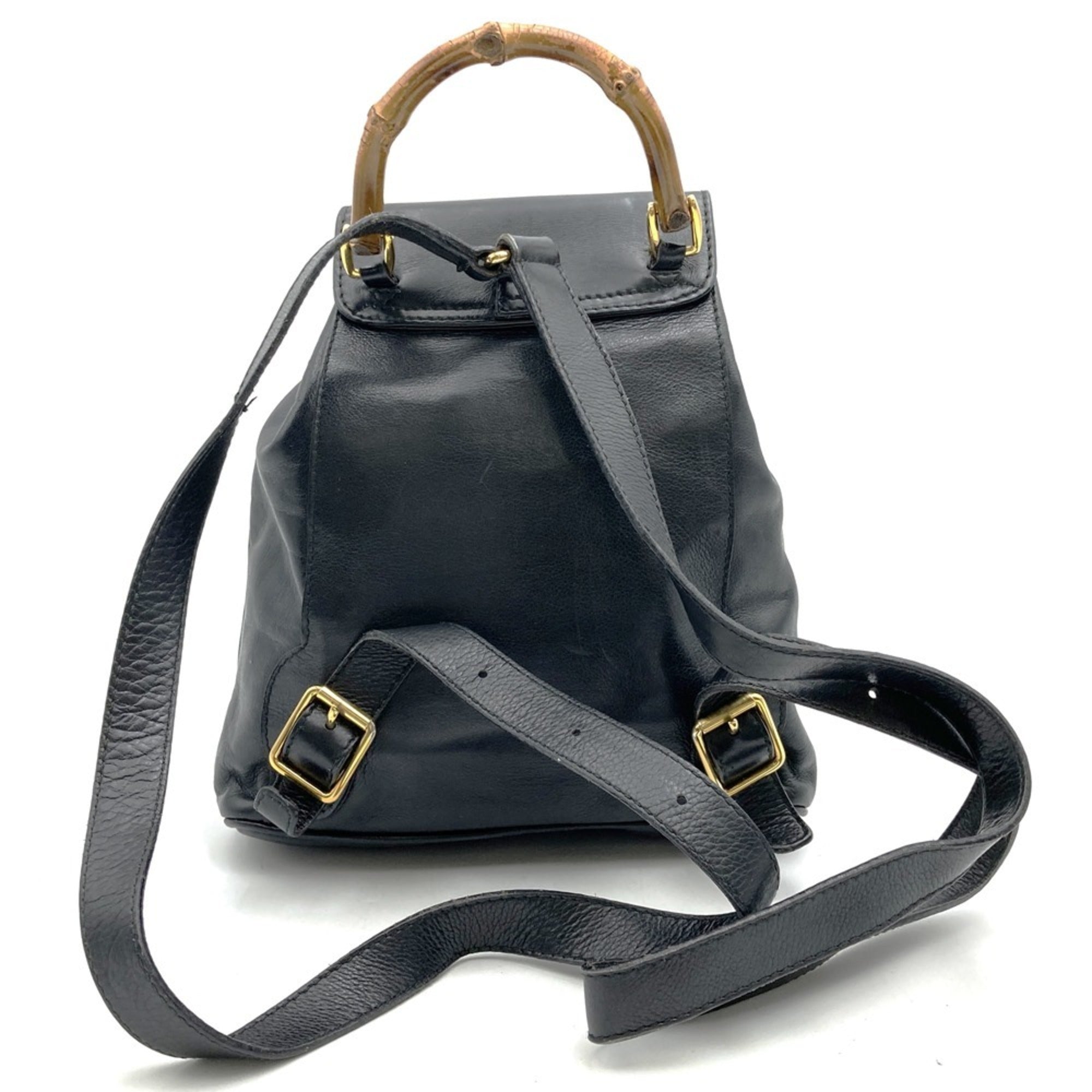 Gucci Black Leather Bamboo Backpack (Pre-Owned)