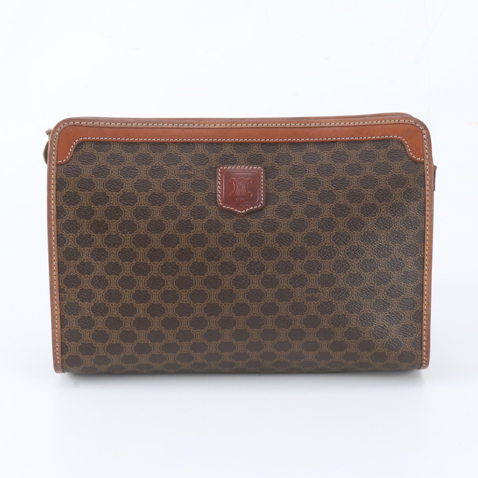Celine Macadam Brown Coated Canvas Leather Handbag Pouch (Pre-Owned)