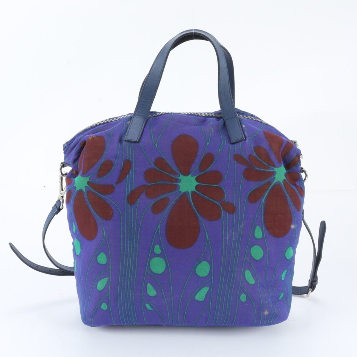 Prada Multi-Color Leather Canvas Shoulder Bag Tote Bag (Pre-Owned)