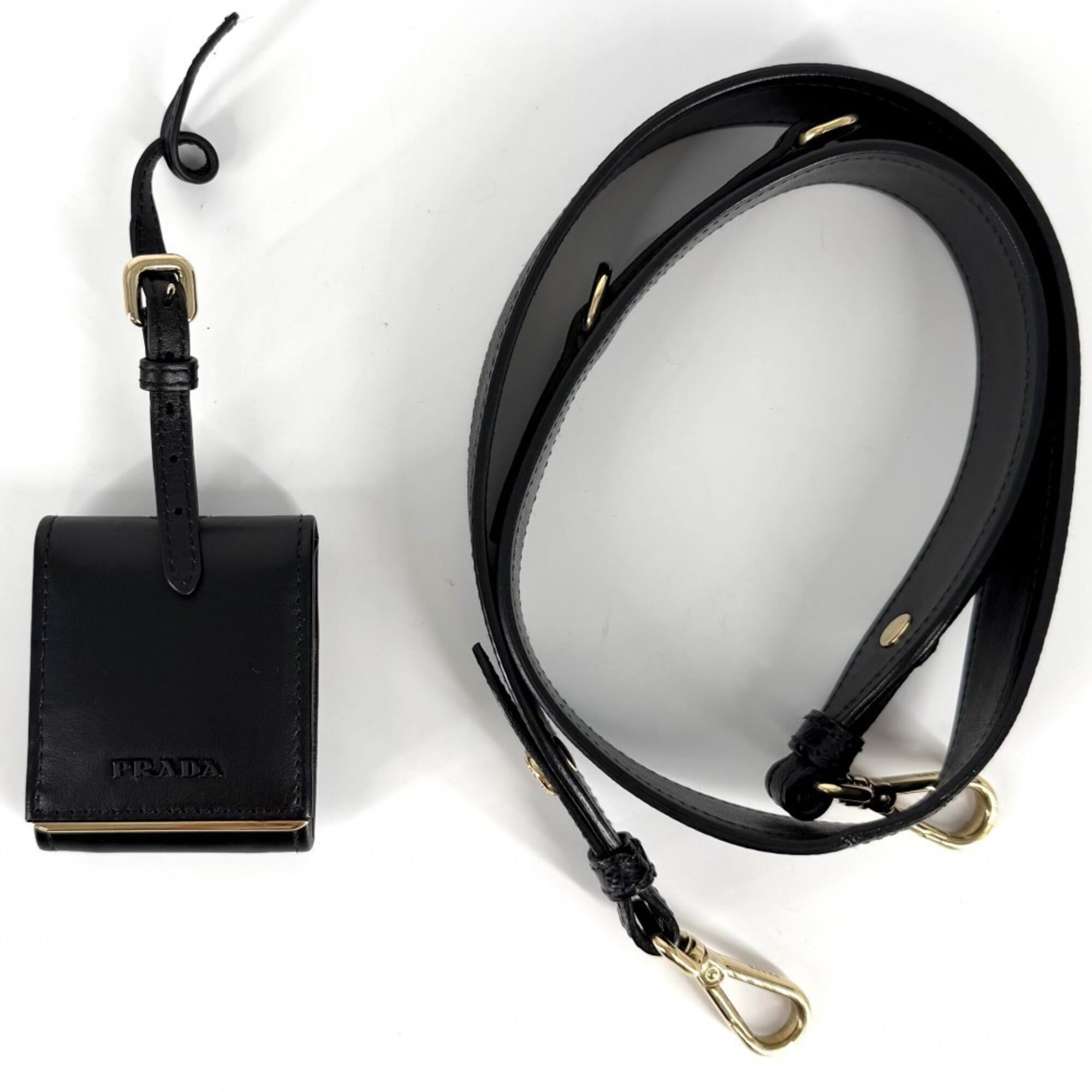 Prada Black Leather Handbag Pouch Shoulder Bag (Pre-Owned)