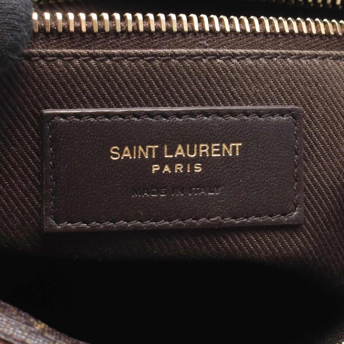 Yves Saint Laurent Brown Leather Pvc Coated Canvas Handbag Shoulder Bag (Pre-Owned)
