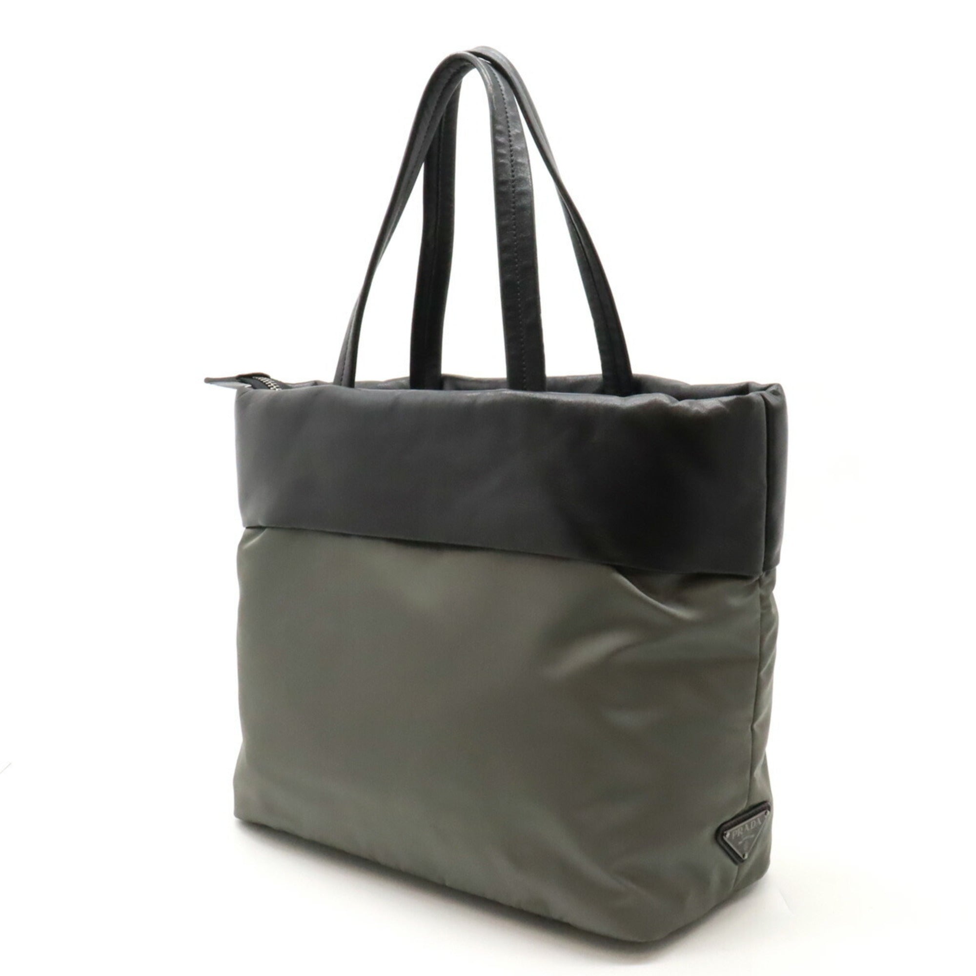 Prada Gray Nero Nylon Nappa Leather Tote Bag (Pre-Owned)