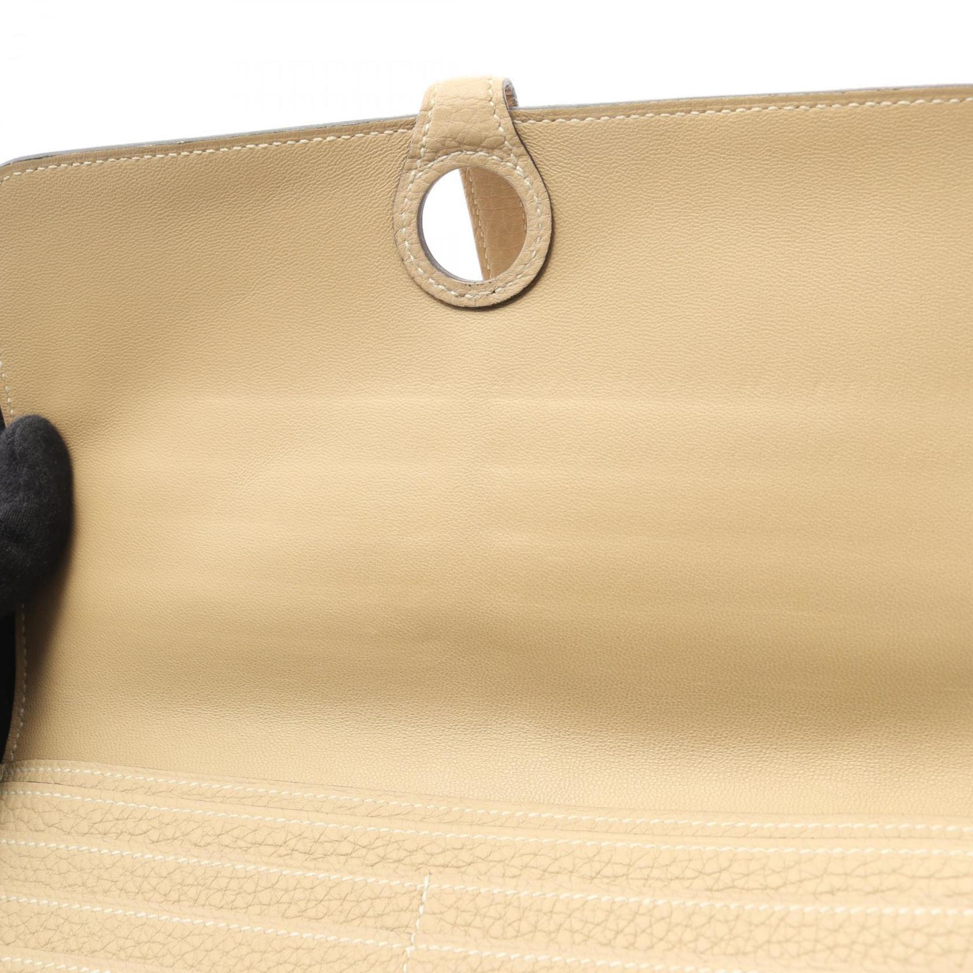 Hermes Beige Taurillon Clemence Leather Long Wallet (Bi-Fold) (Pre-Owned)