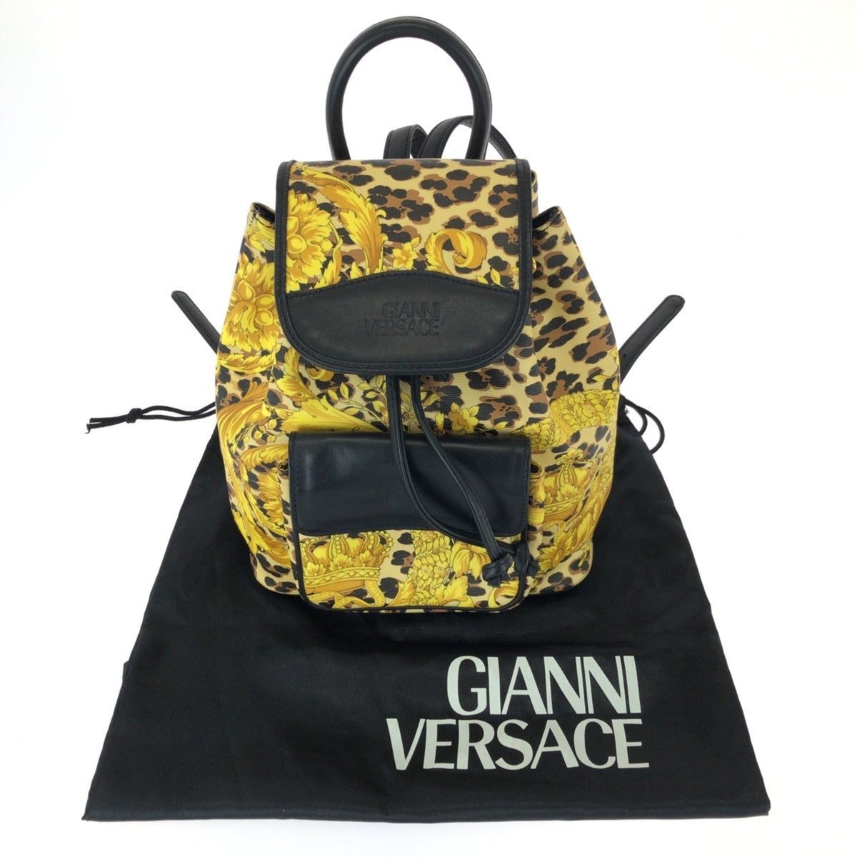 Versace Black Yellow Pvc Leather Backpack (Pre-Owned)