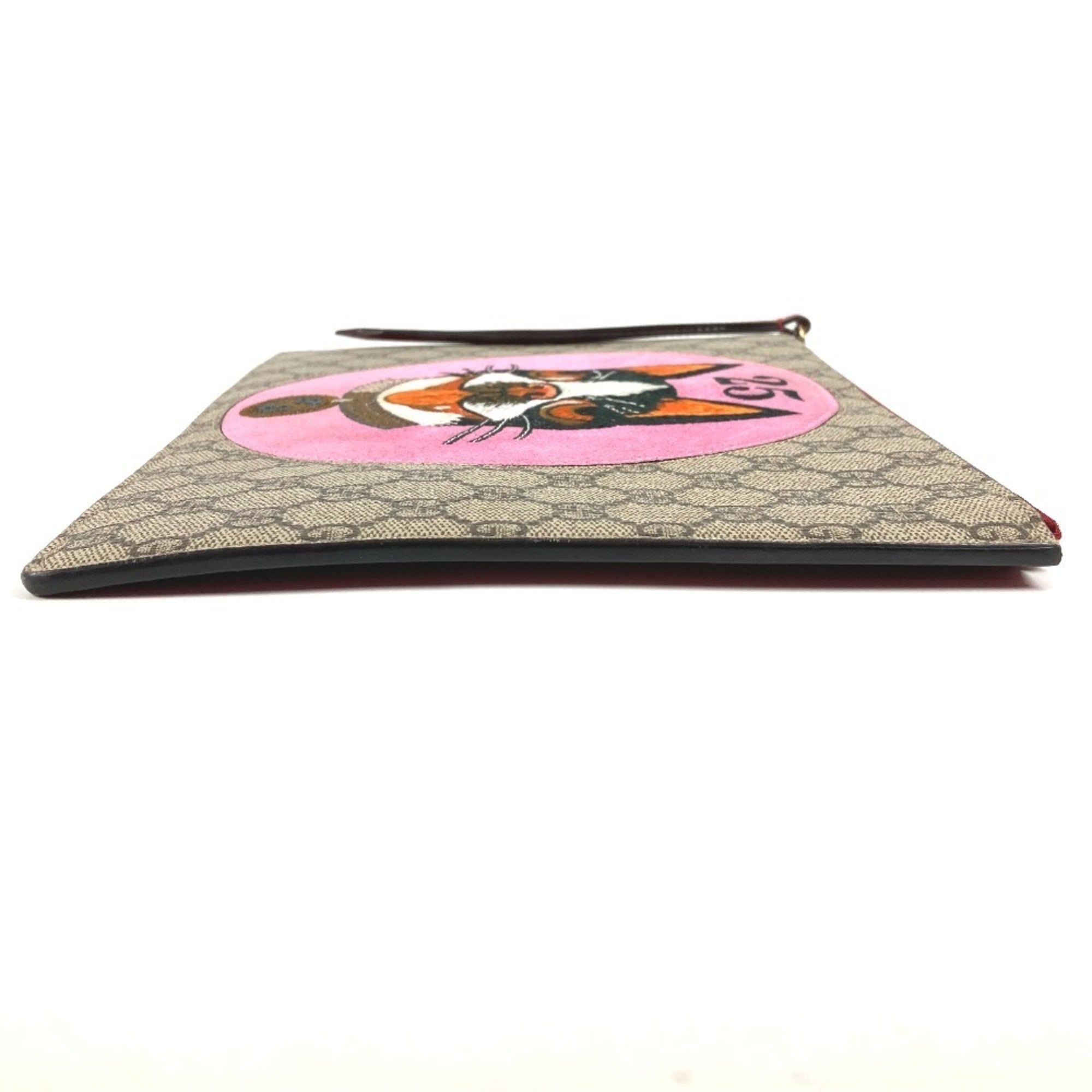 Gucci Beige Red Color Gg Supreme Clutch Bag (Pre-Owned)