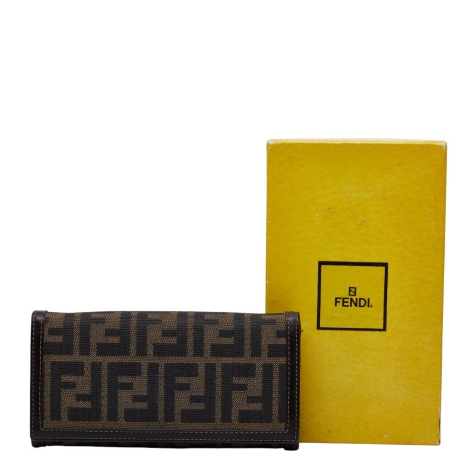 Fendi Brown Canvas Leather Long Wallet (Bi-Fold) (Pre-Owned)