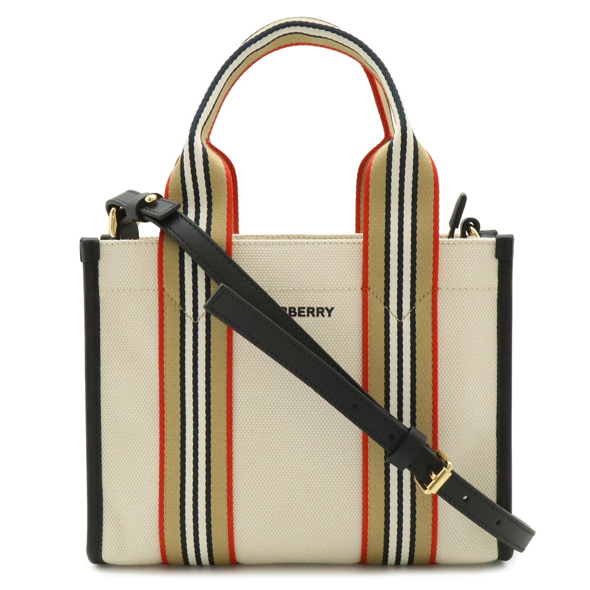 Burberry Beige Multi-Color Canvas Leather Shoulder Bag Tote Bag