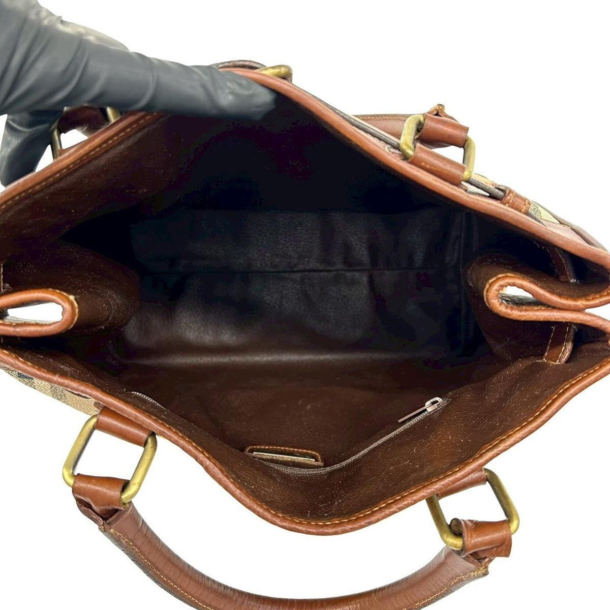 Burberry Beige Brown Leather Handbag Tote Bag (Pre-Owned)