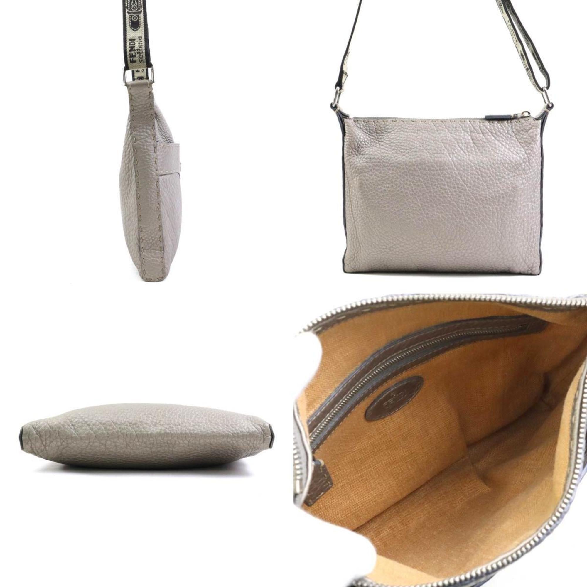 Fendi Metallic Gray Leather Canvas Shoulder Bag (Pre-Owned)