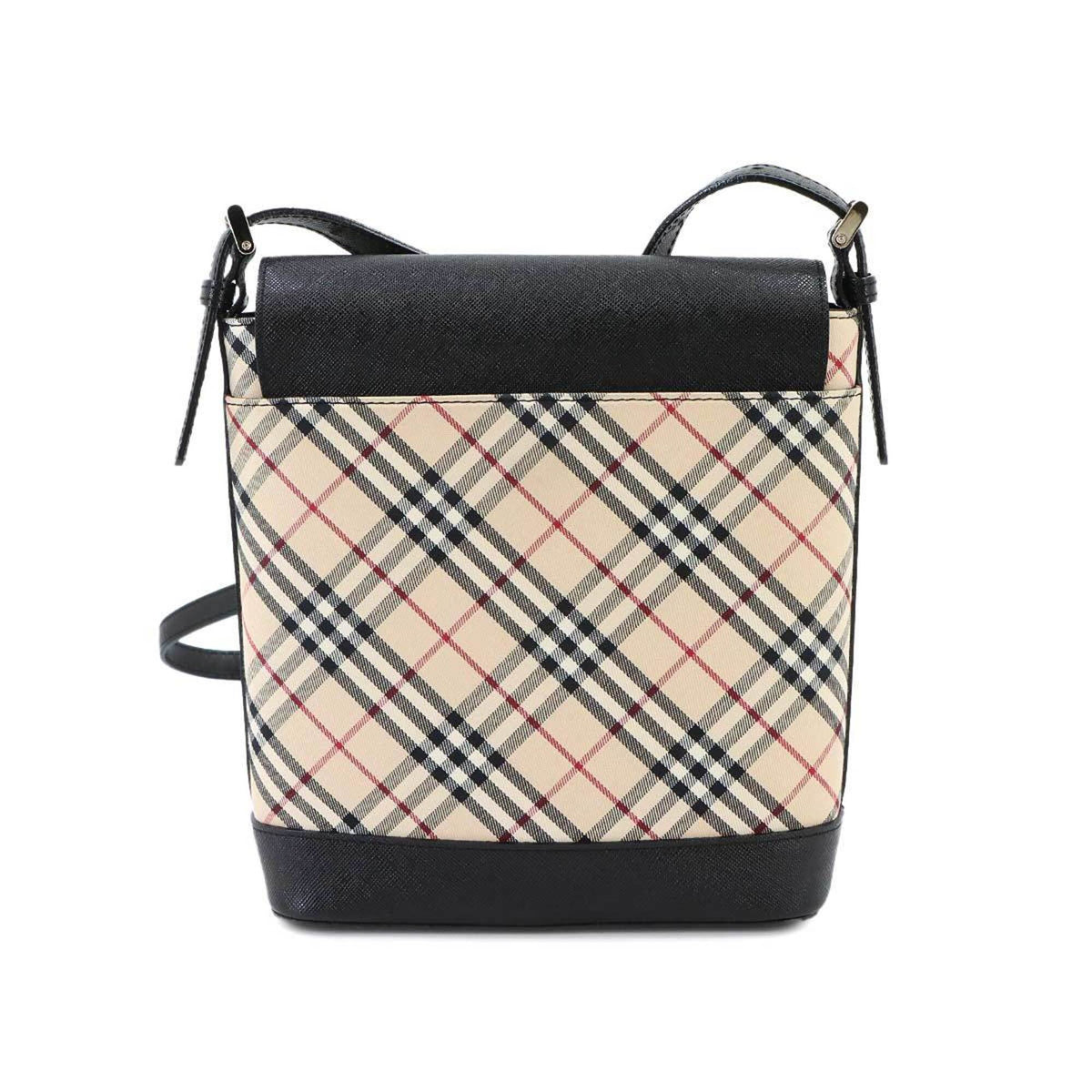 Burberry Beige Black Canvas Leather Shoulder Bag (Pre-Owned)