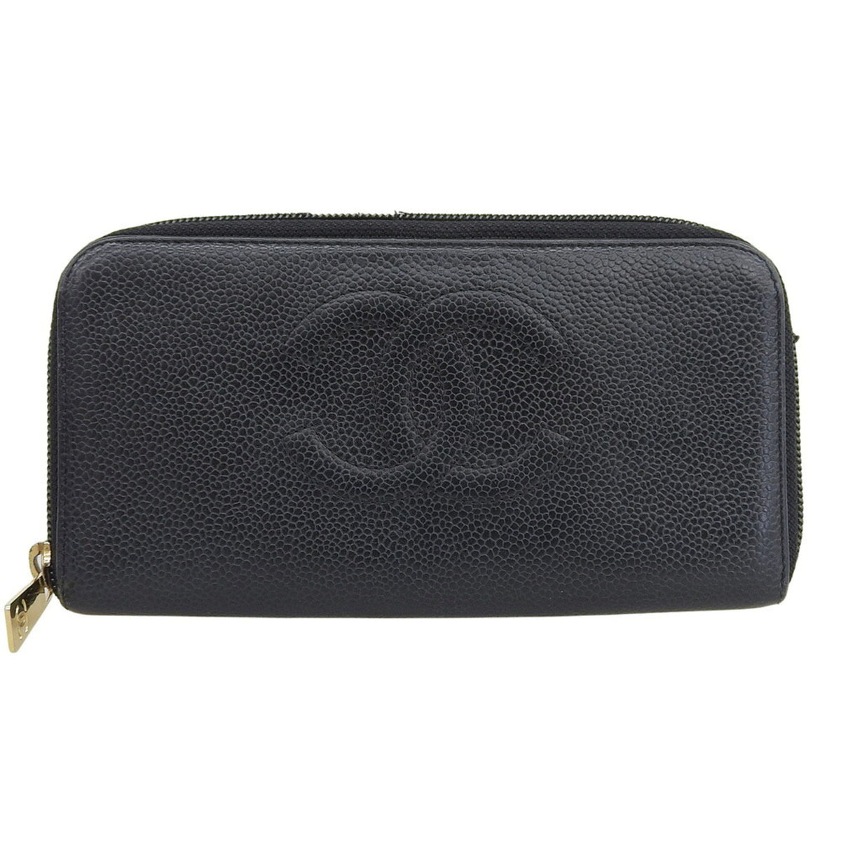 Chanel Black Grained Calfskin Long Wallet (Bi-Fold) (Pre-Owned)
