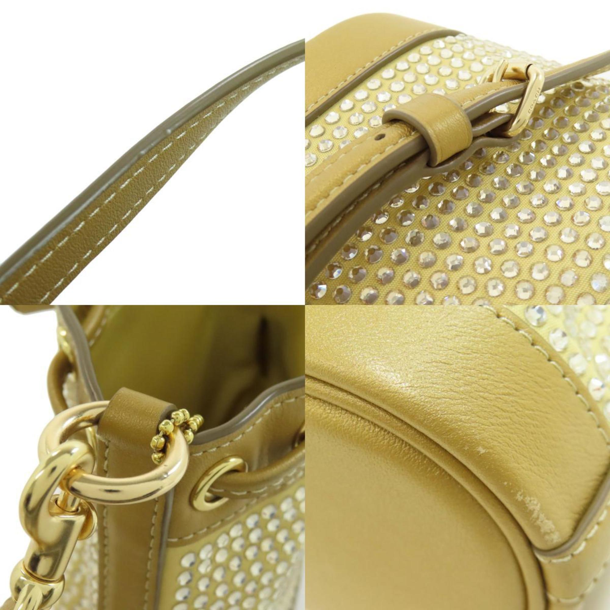 Coach Gold Rhinestone Leather Canvas Shoulder Bag (Pre-Owned)