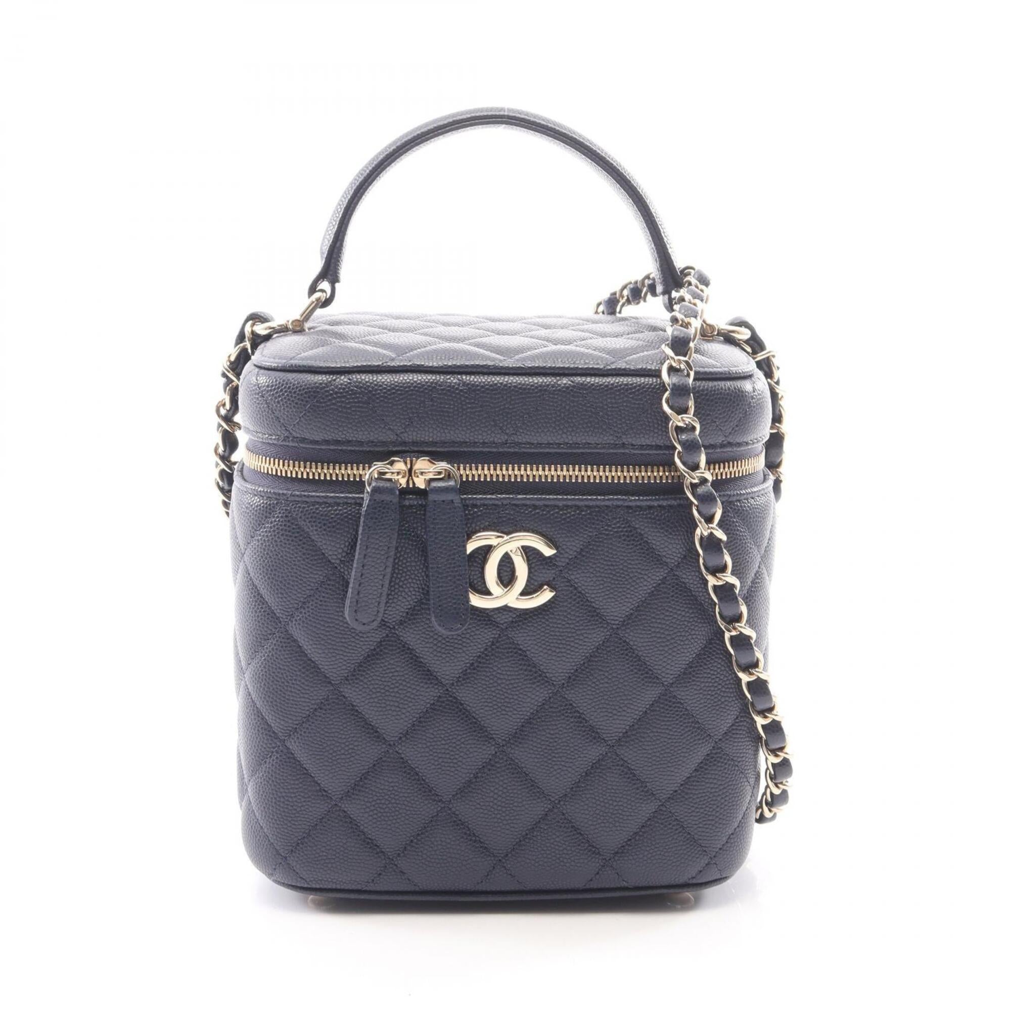 Chanel Navy Grained Calfskin Handbag Shoulder Bag Vanity Bag (Pre-Owned)