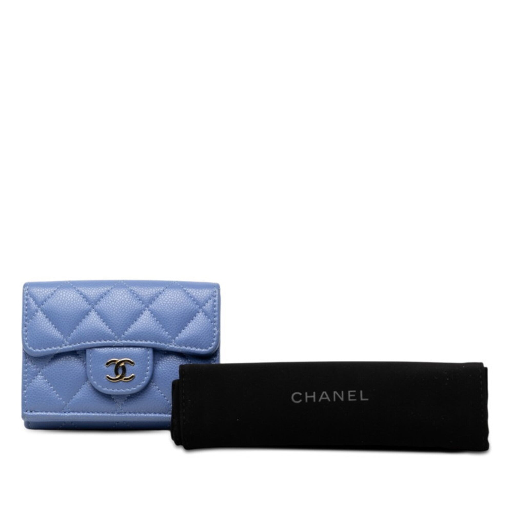 Chanel Blue Grained Calfskin Wallet (Tri-Fold) (Pre-Owned)