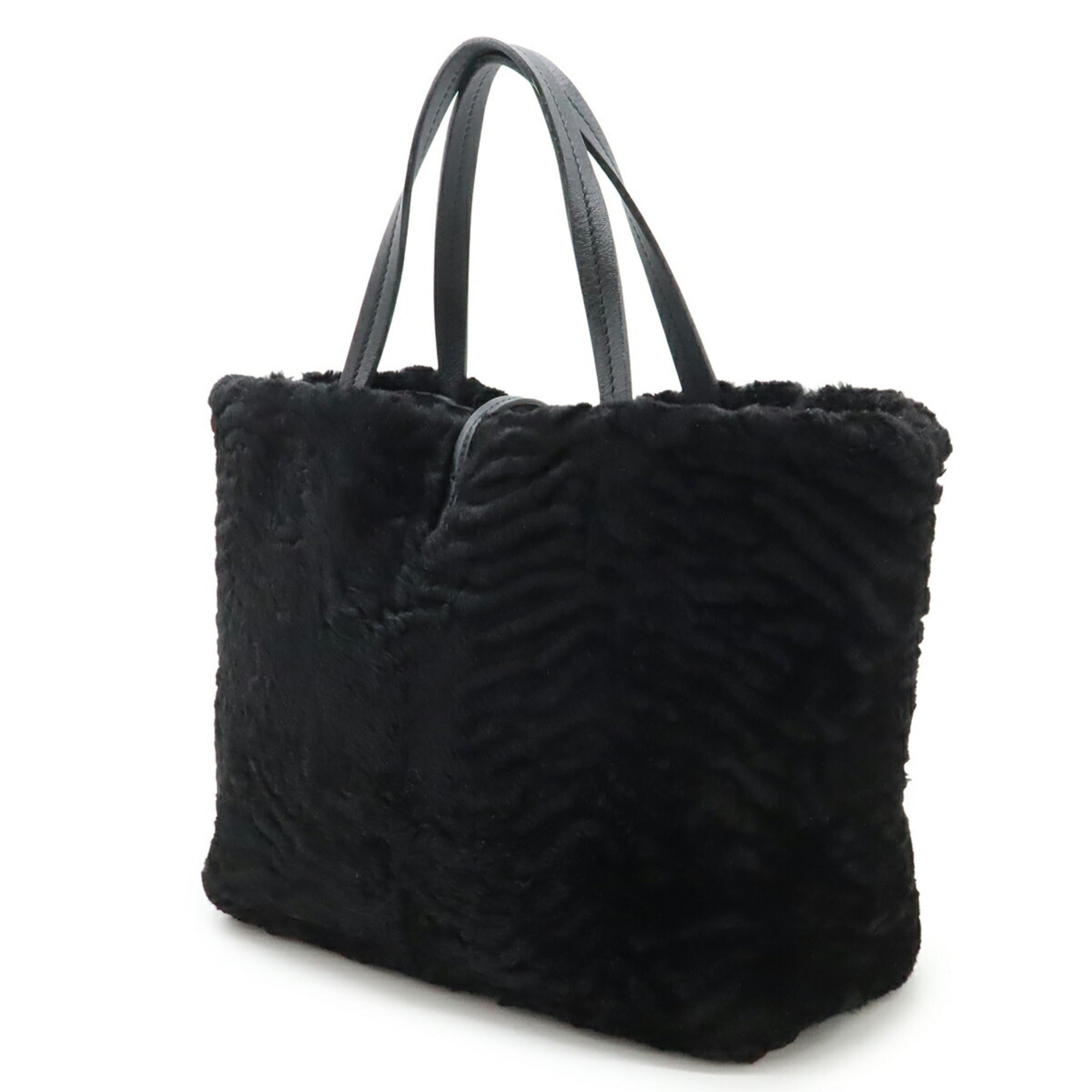 Salvatore Ferragamo Black Fur Leather Handbag Tote Bag (Pre-Owned)