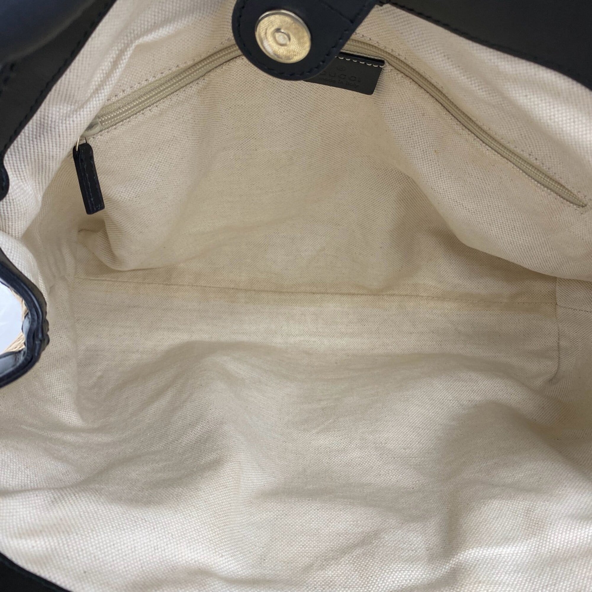 Gucci Beige Black Canvas Leather Handbag Tote Bag (Pre-Owned)