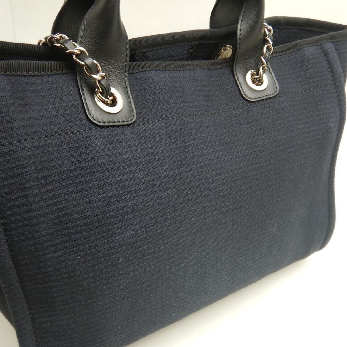 Chanel Black Canvas Leather Tote Bag (Pre-Owned)