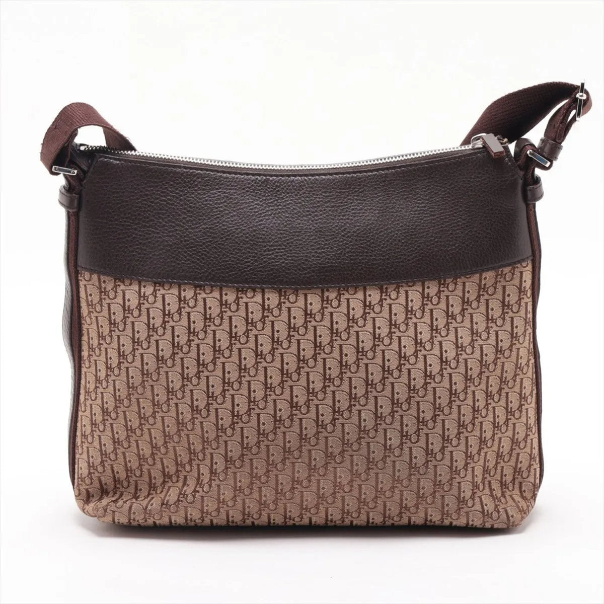 Christian Dior Brown Leather Canvas Crossbody Bag Shoulder Bag (Pre-Owned)
