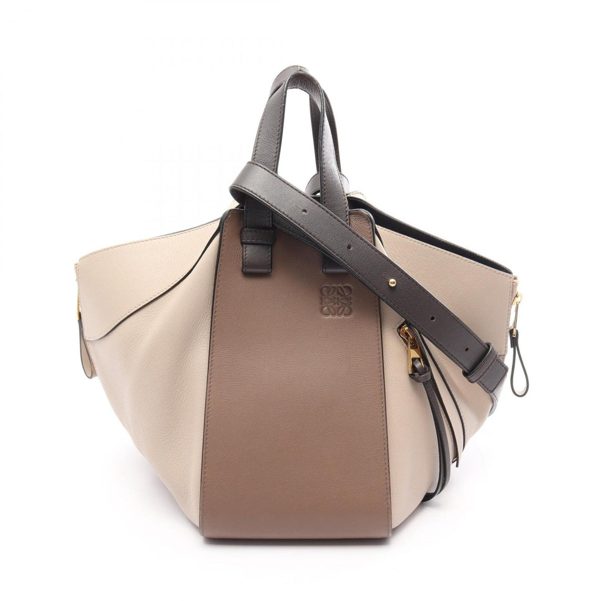 Loewe Beige Brown Gray Leather Handbag (Pre-Owned)