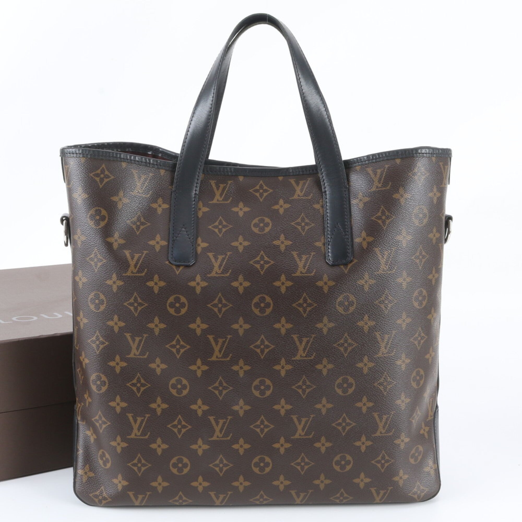 Louis Vuitton Black Brown Leather Coated Canvas Tote Bag (Pre-Owned)