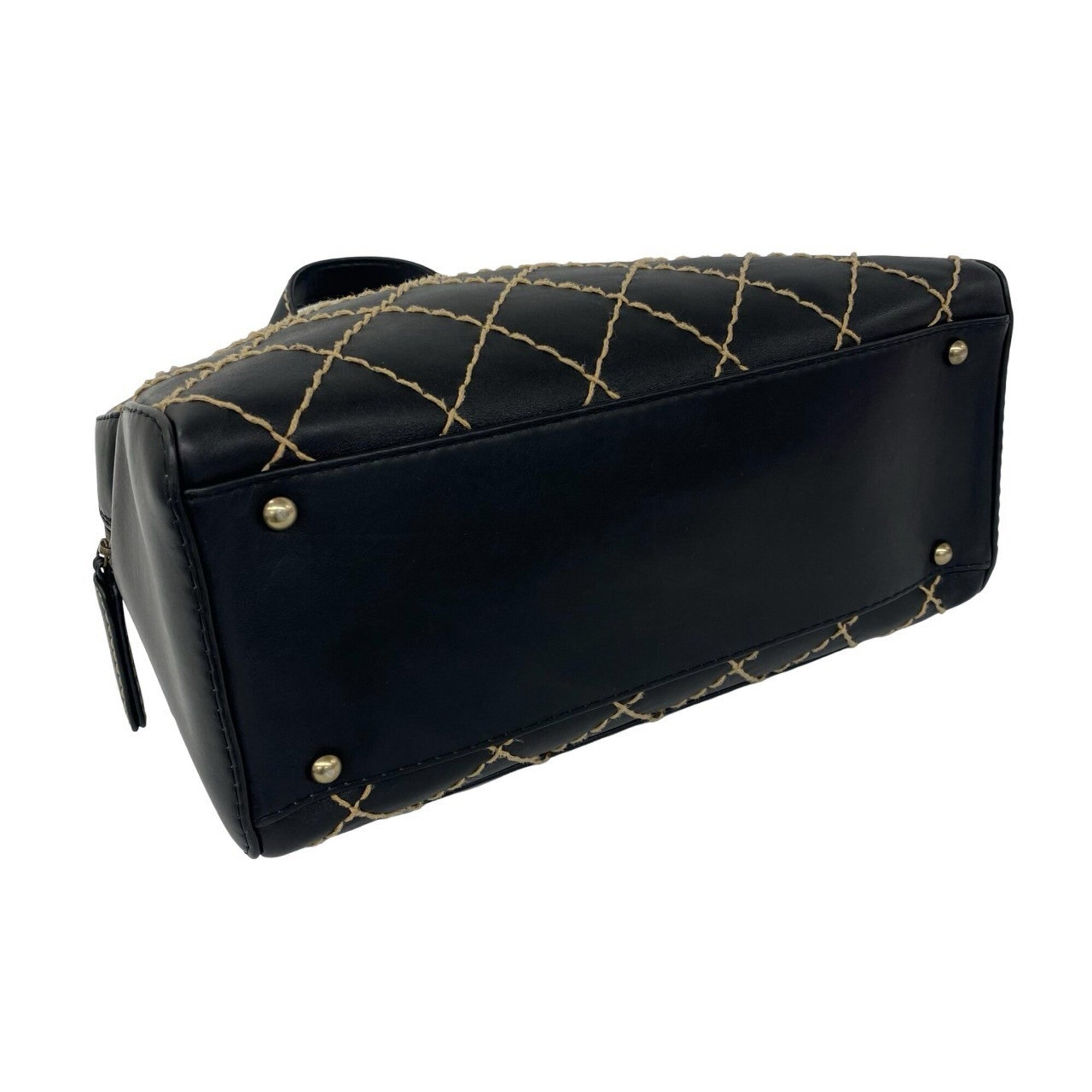 Chanel Black Leather Boston Bag Handbag (Pre-Owned)