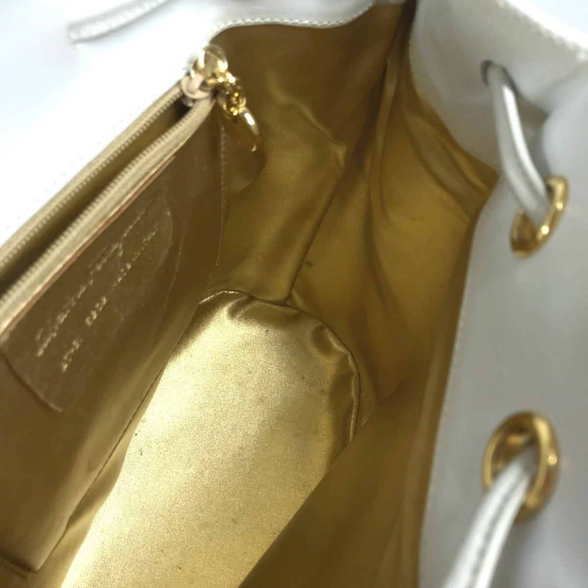 Salvatore Ferragamo Gancini White Straw Leather Backpack (Pre-Owned)