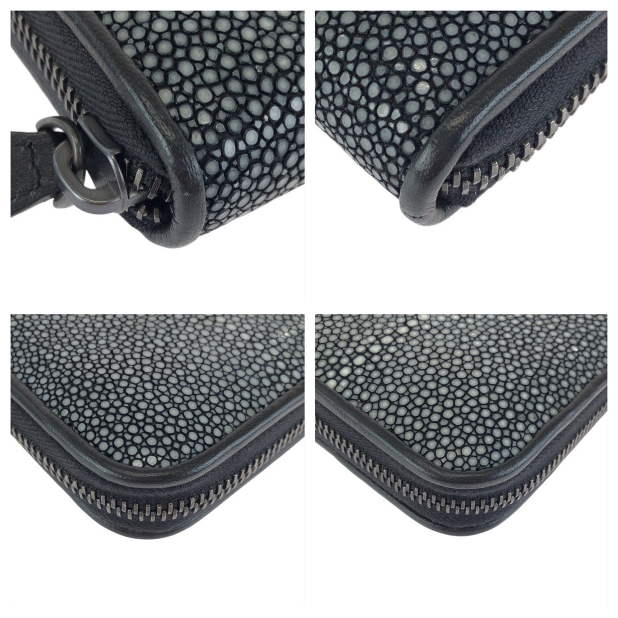Bottega Veneta Black Gray Leather Long Wallet (Bi-Fold) (Pre-Owned)