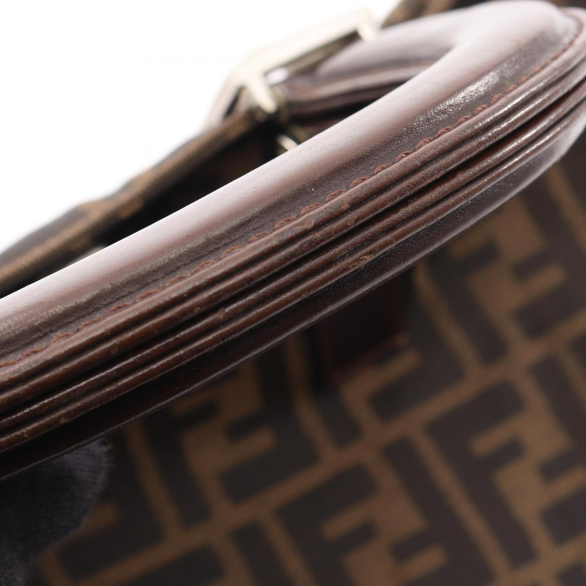 Fendi Beige Black Brown Leather Nylon Canvas Handbag (Pre-Owned)