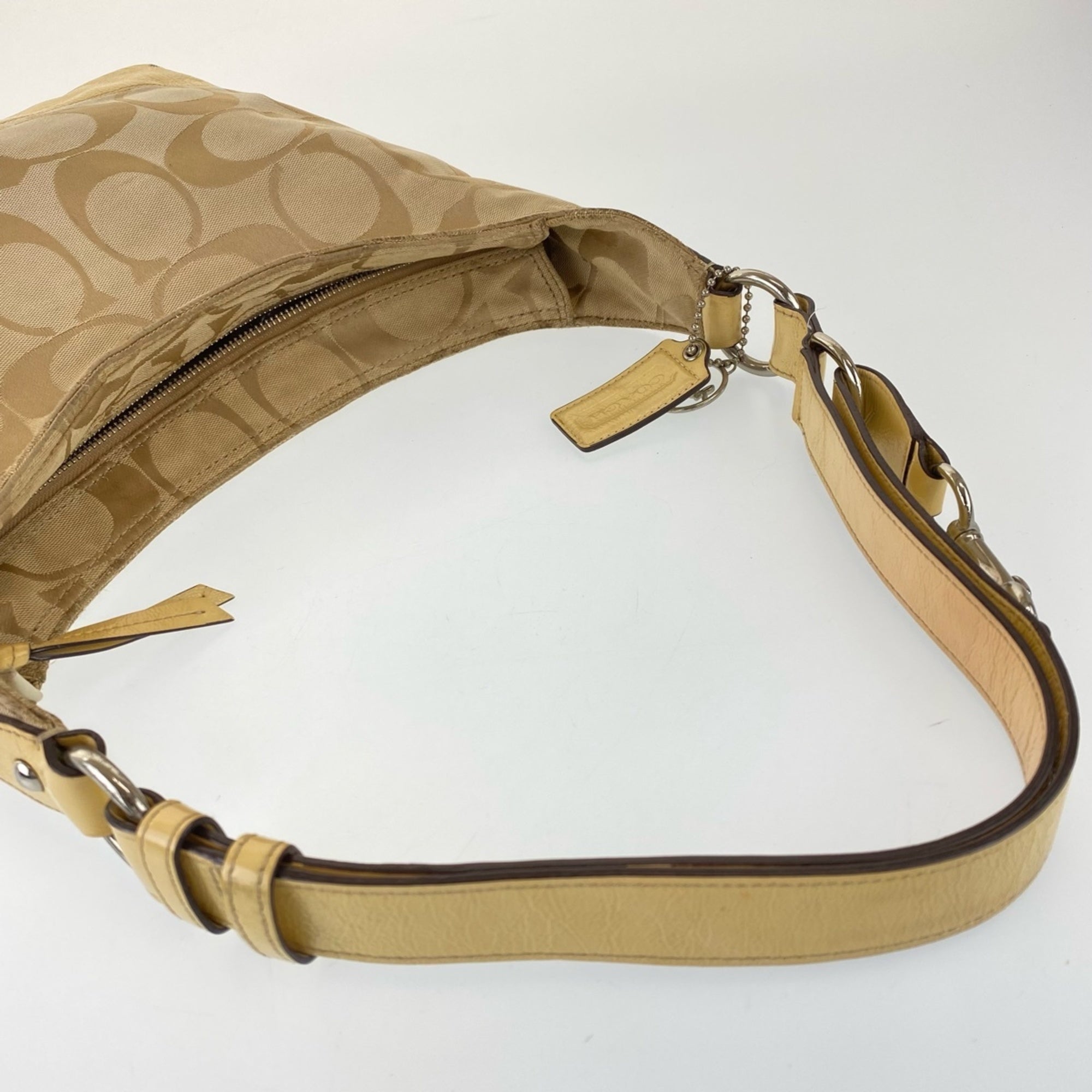 Coach Beige Signature Line Patent Leather Shoulder Bag (Pre-Owned)