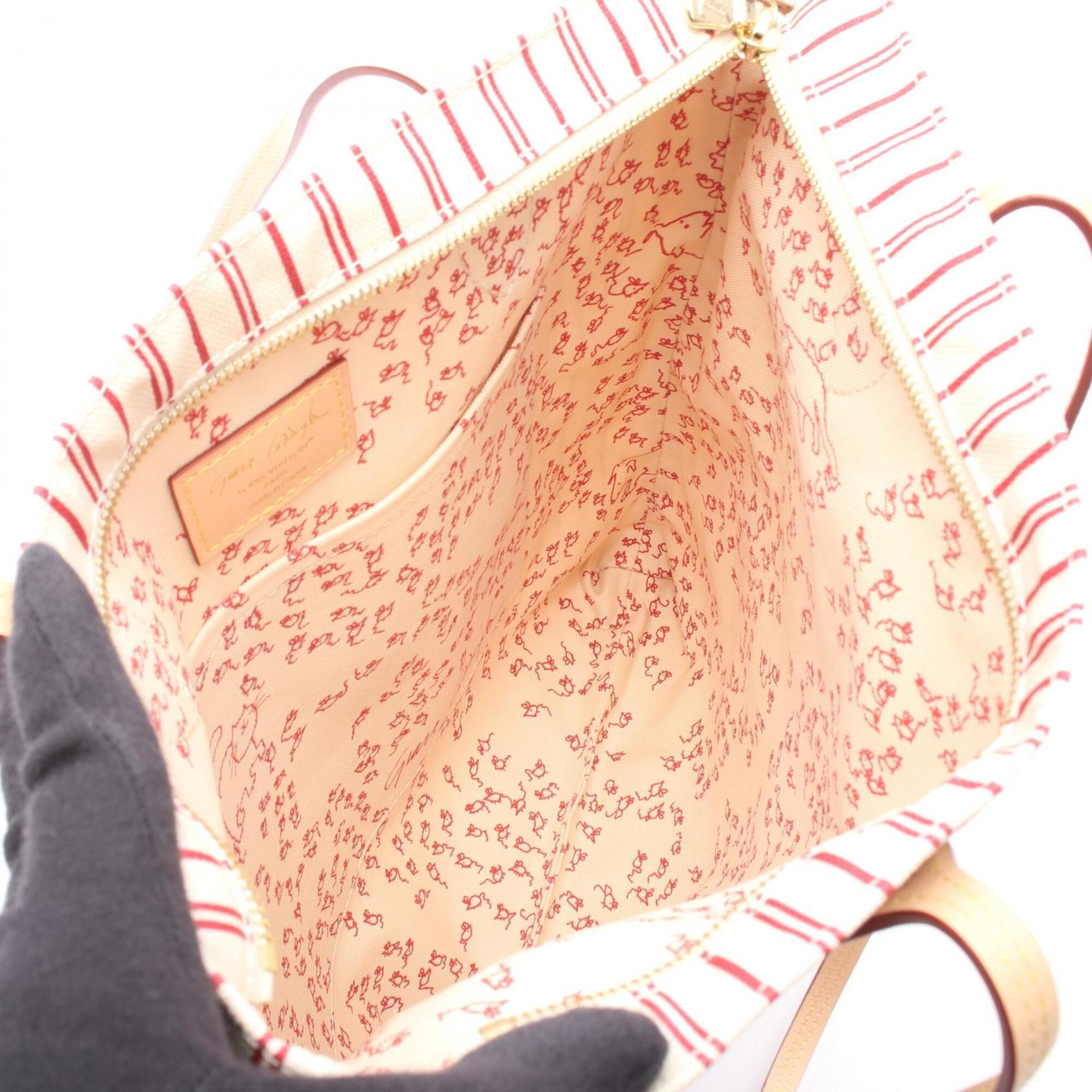 Louis Vuitton Beige Red Color Canvas Handbag Tote Bag (Pre-Owned)