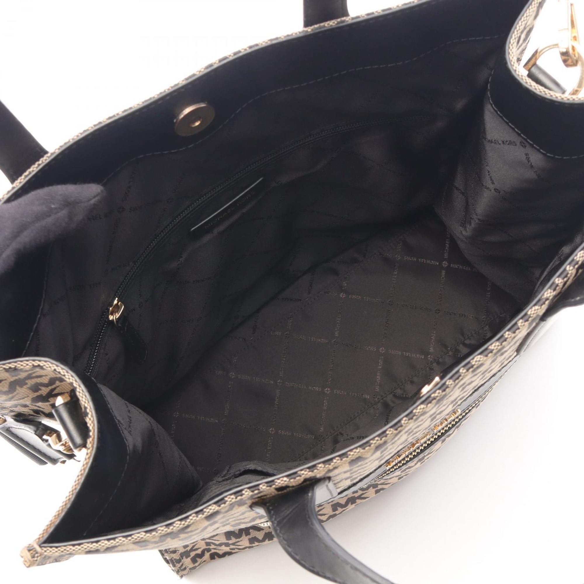 Michael Kors Beige Black Canvas Leather Tote Bag (Pre-Owned)