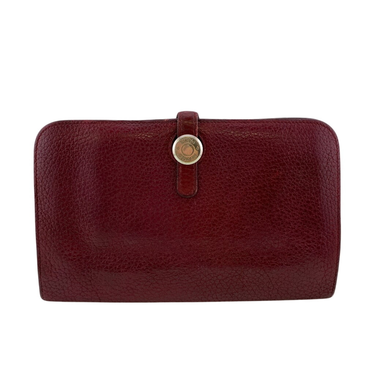 Hermes Red Color Taurillon Clemence Leather Long Wallet (Bi-Fold) (Pre-Owned)