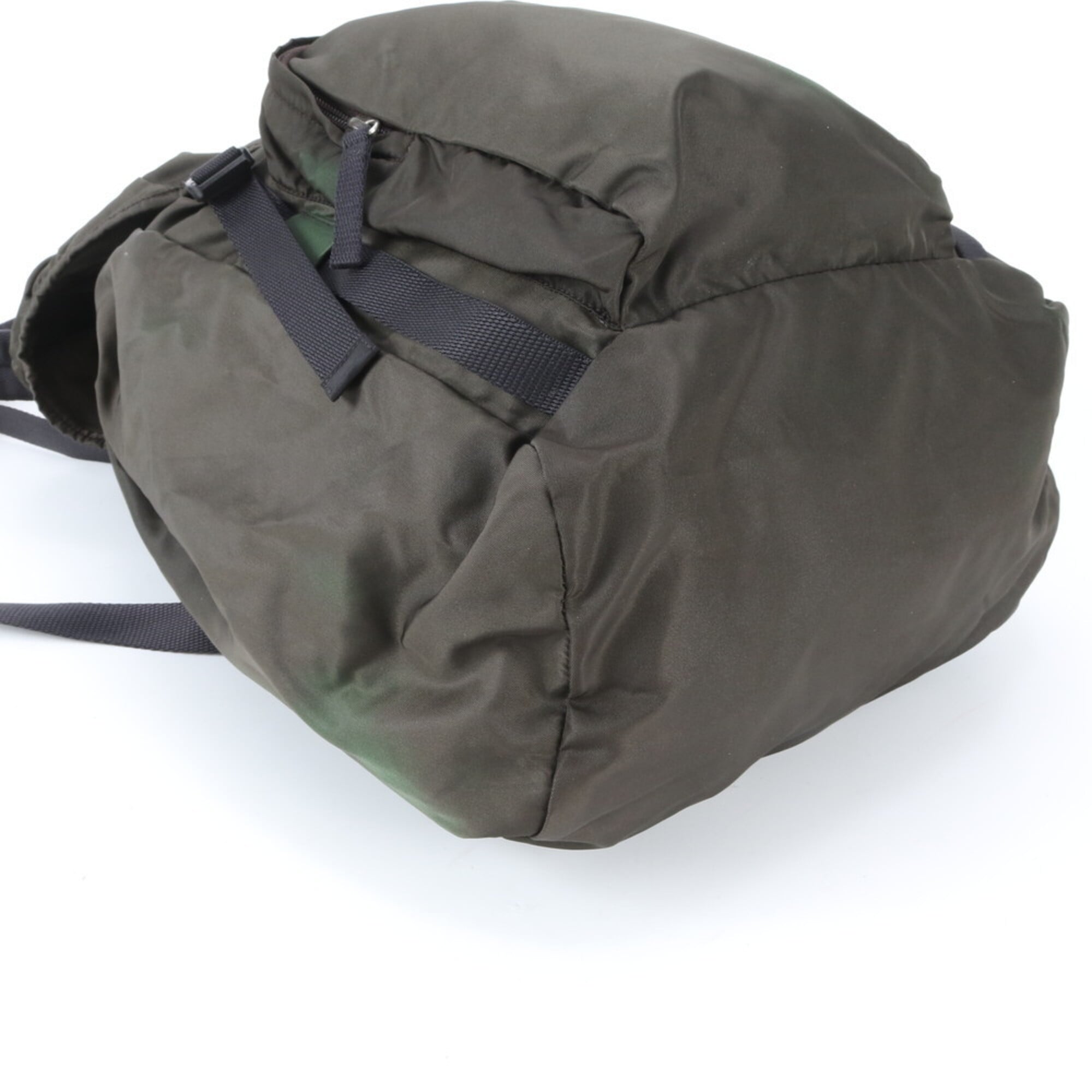 Prada Black Green Khaki Nylon Leather Backpack Handbag (Pre-Owned)