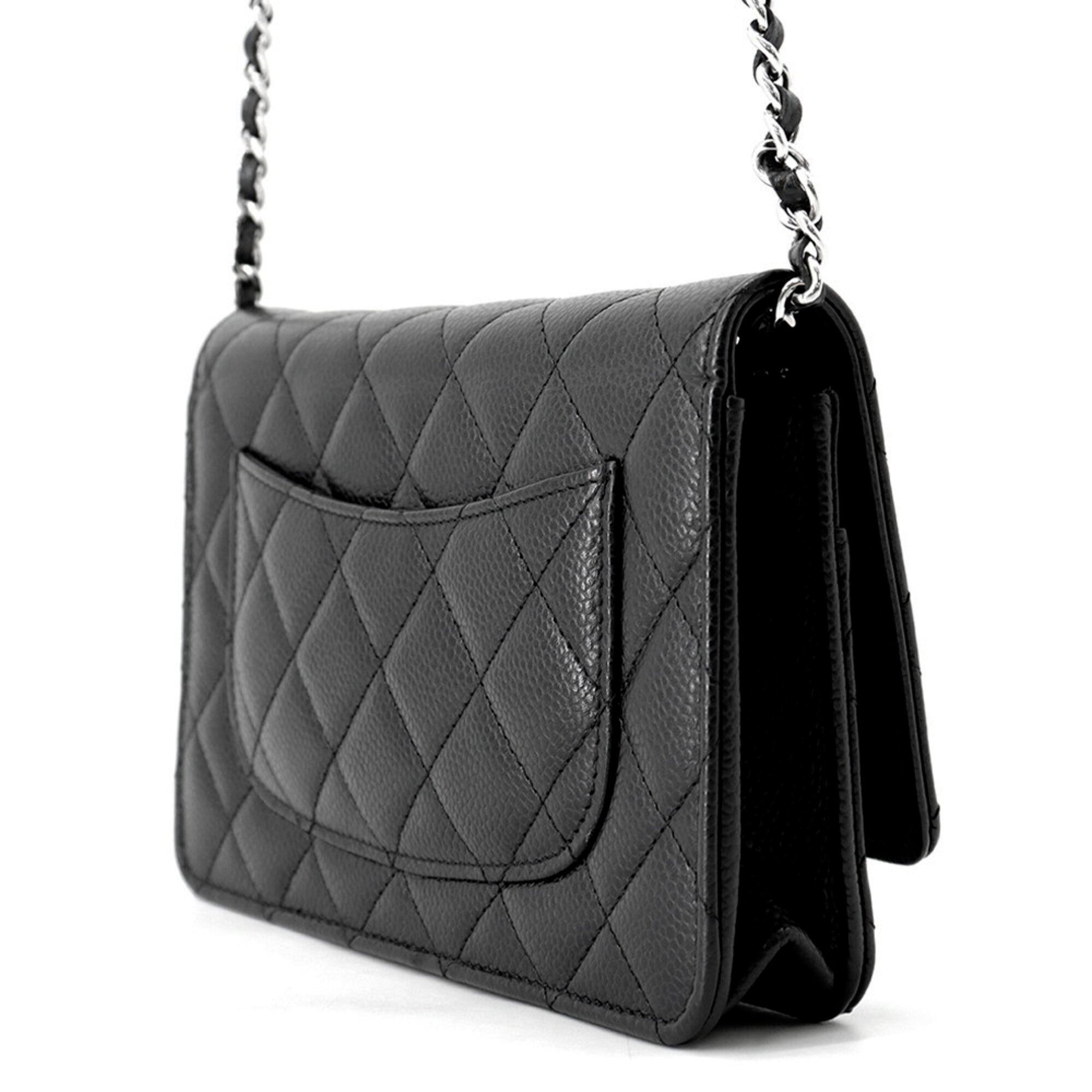 Chanel Black Grained Calfskin Chain/Shoulder Wallet (Pre-Owned)