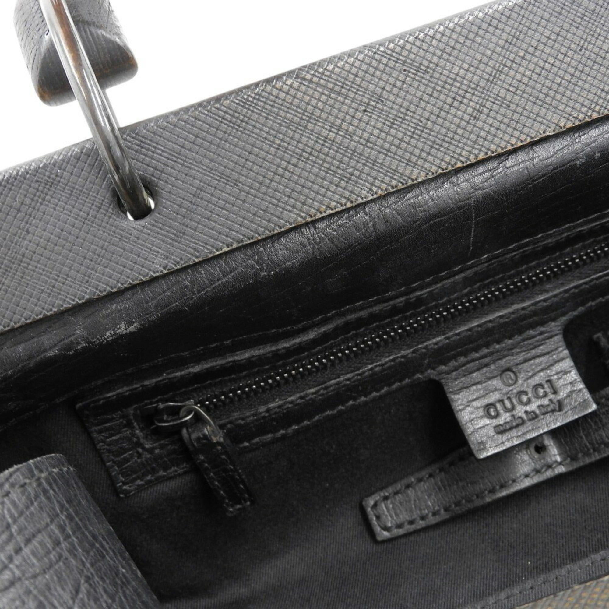 Gucci Gg Canvas Beige Black Brown Gg Canvas Handbag (Pre-Owned)