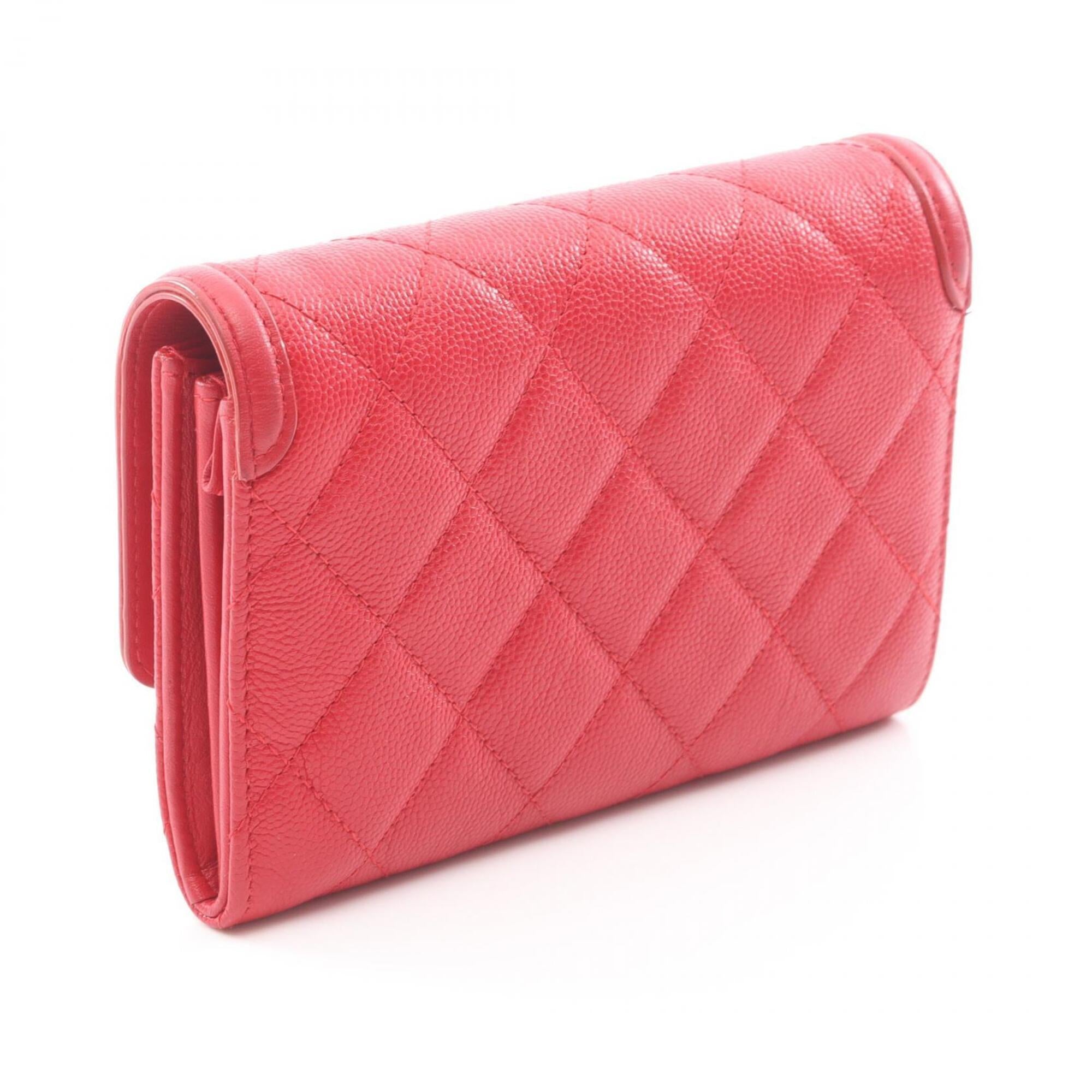 Chanel Red Color Grained Calfskin Wallet (Bi-Fold) (Pre-Owned)
