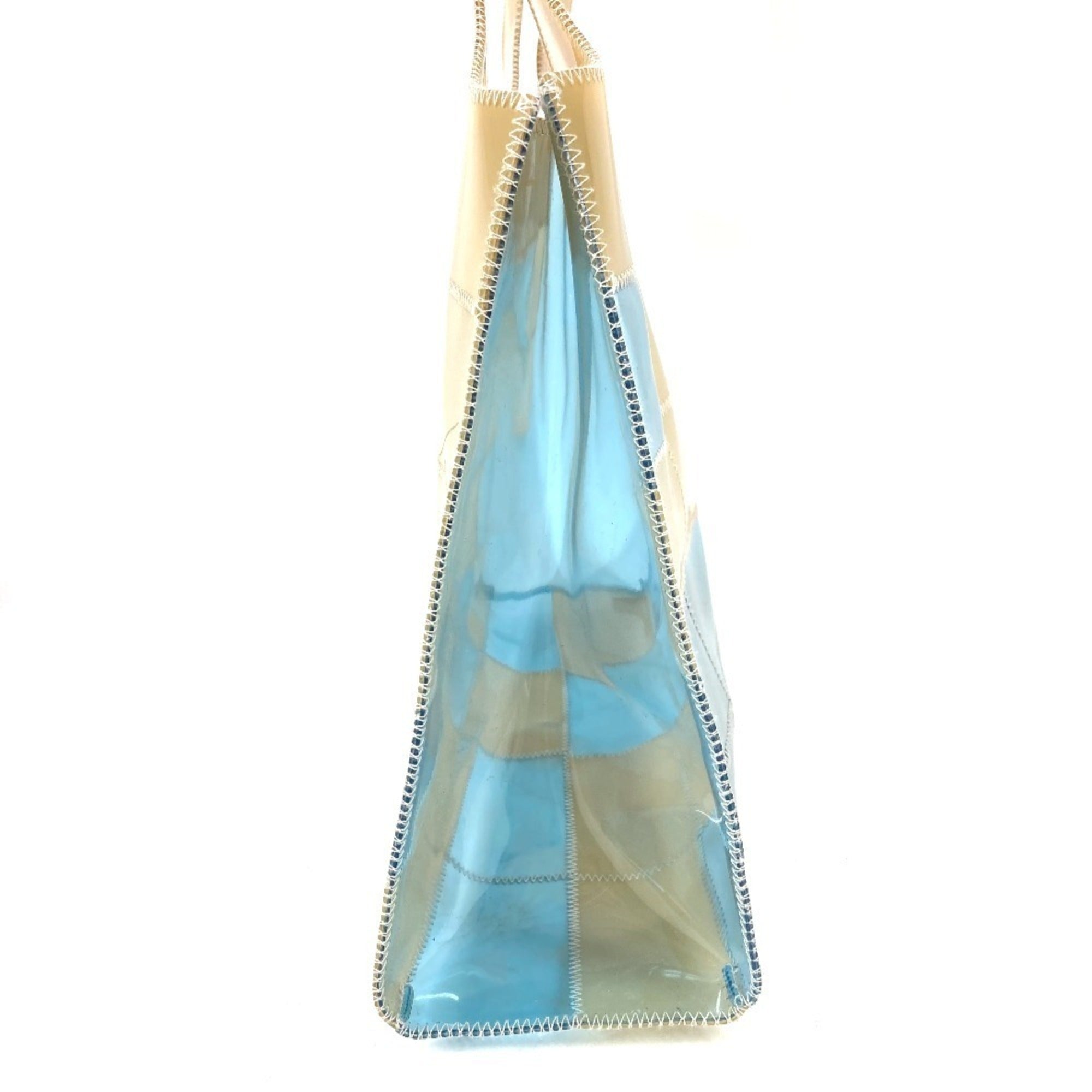 Chanel Beige Blue Vinyl Shoulder Bag Tote Bag (Pre-Owned)