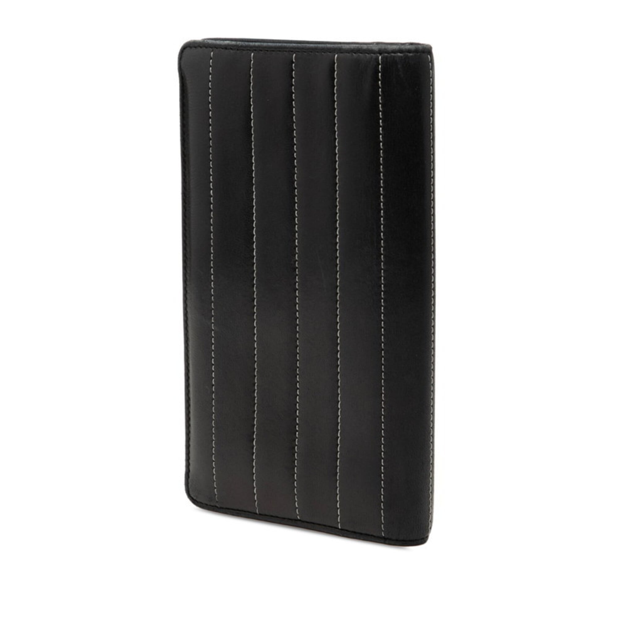 Chanel Black Leather Long Wallet (Bi-Fold) (Pre-Owned)