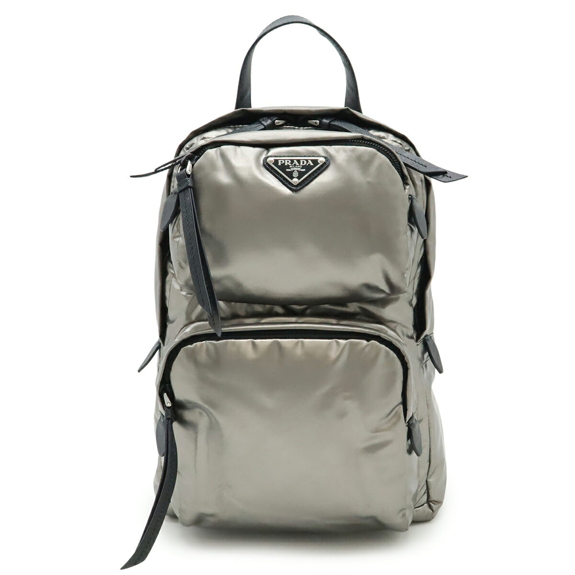 Prada Black Metallic Silver Nylon Backpack (Pre-Owned)