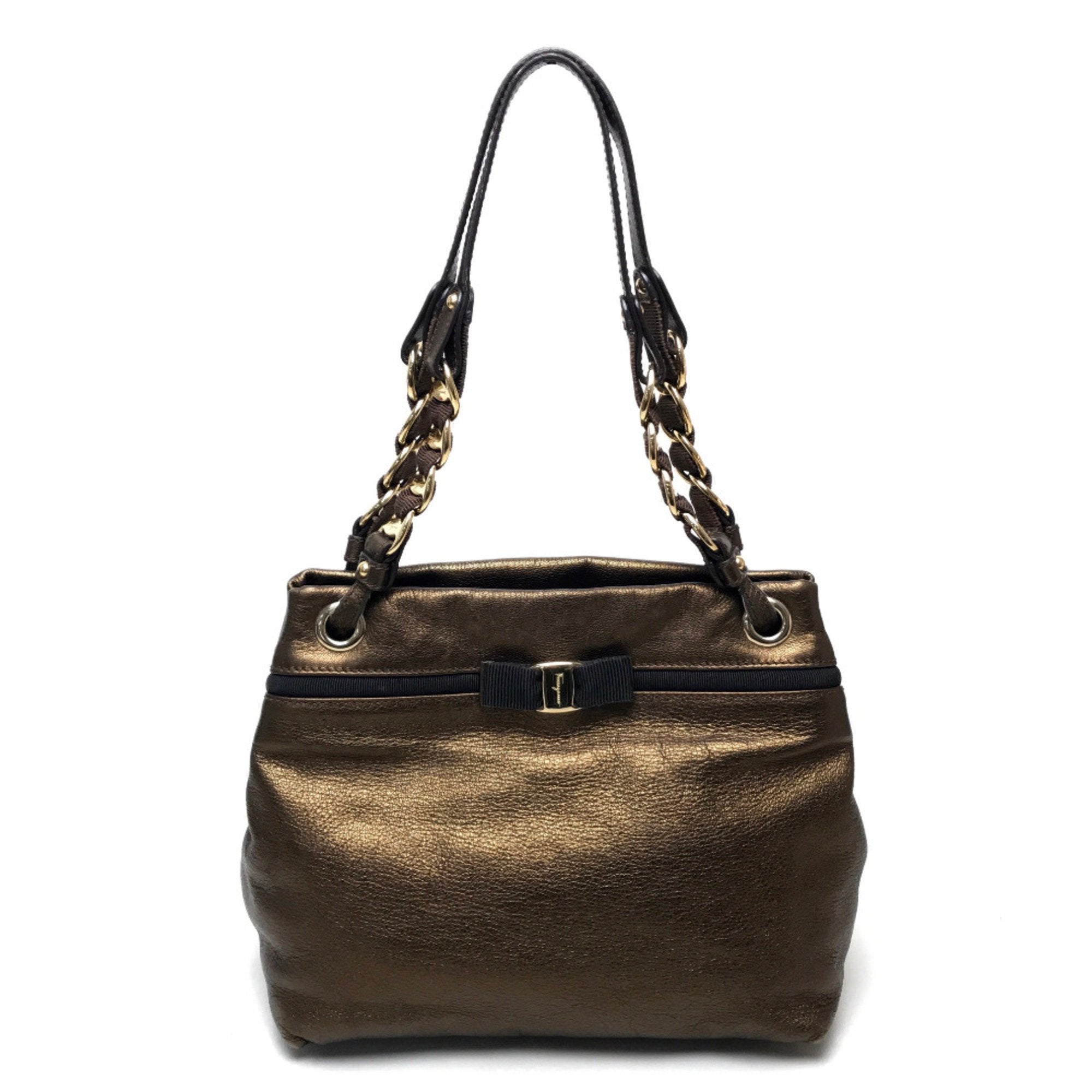 Salvatore Ferragamo Gold Leather Tote Bag (Pre-Owned)