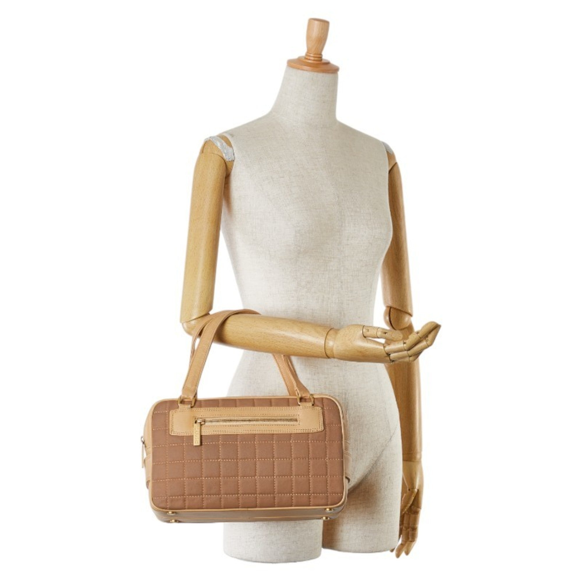 Chanel Beige Brown Canvas Leather Handbag (Pre-Owned)