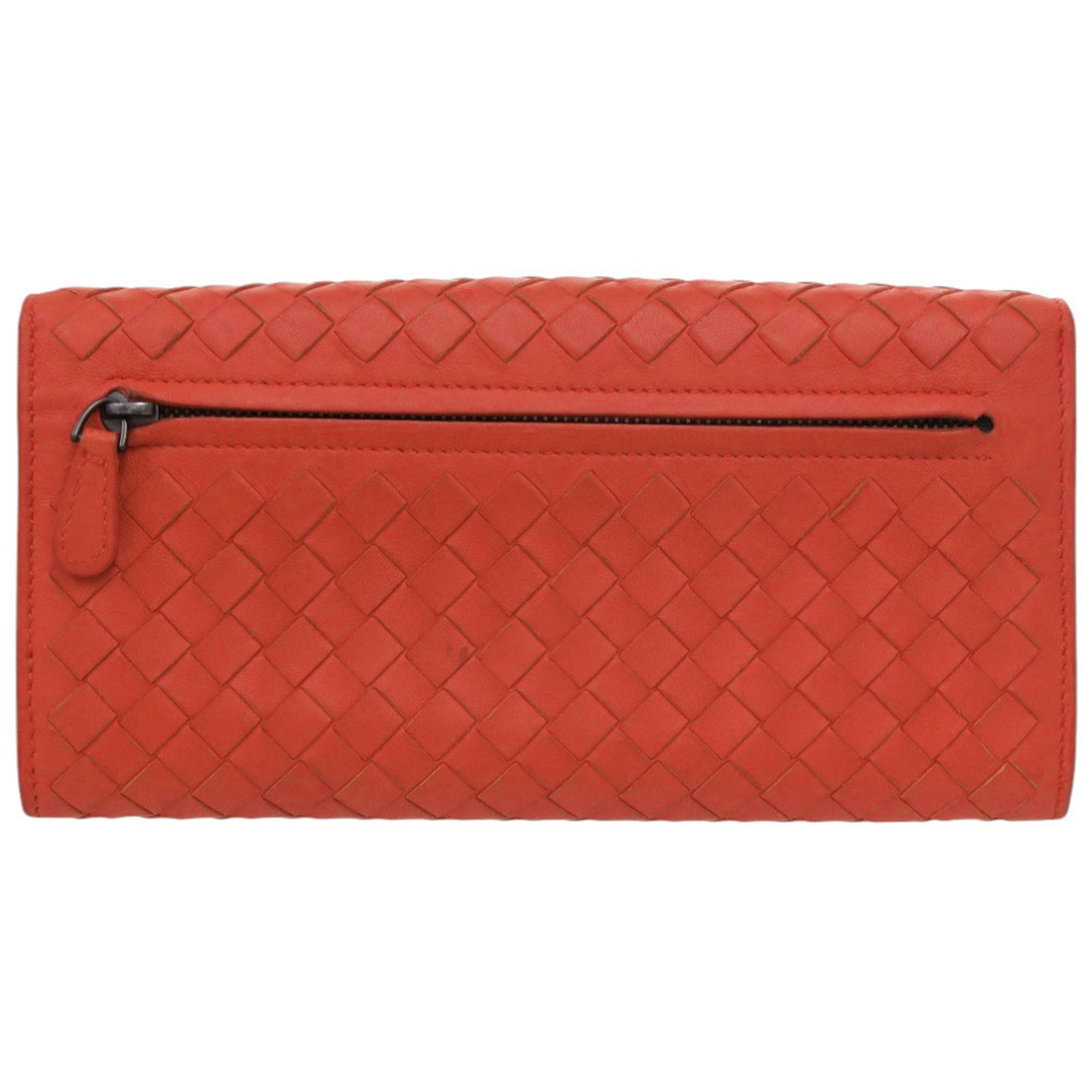 Bottega Veneta Red Color Intrecciato Long Wallet (Bi-Fold) (Pre-Owned)