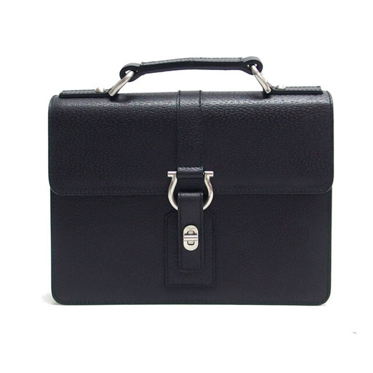 Salvatore Ferragamo Gancini Black Leather Briefcase (Pre-Owned)