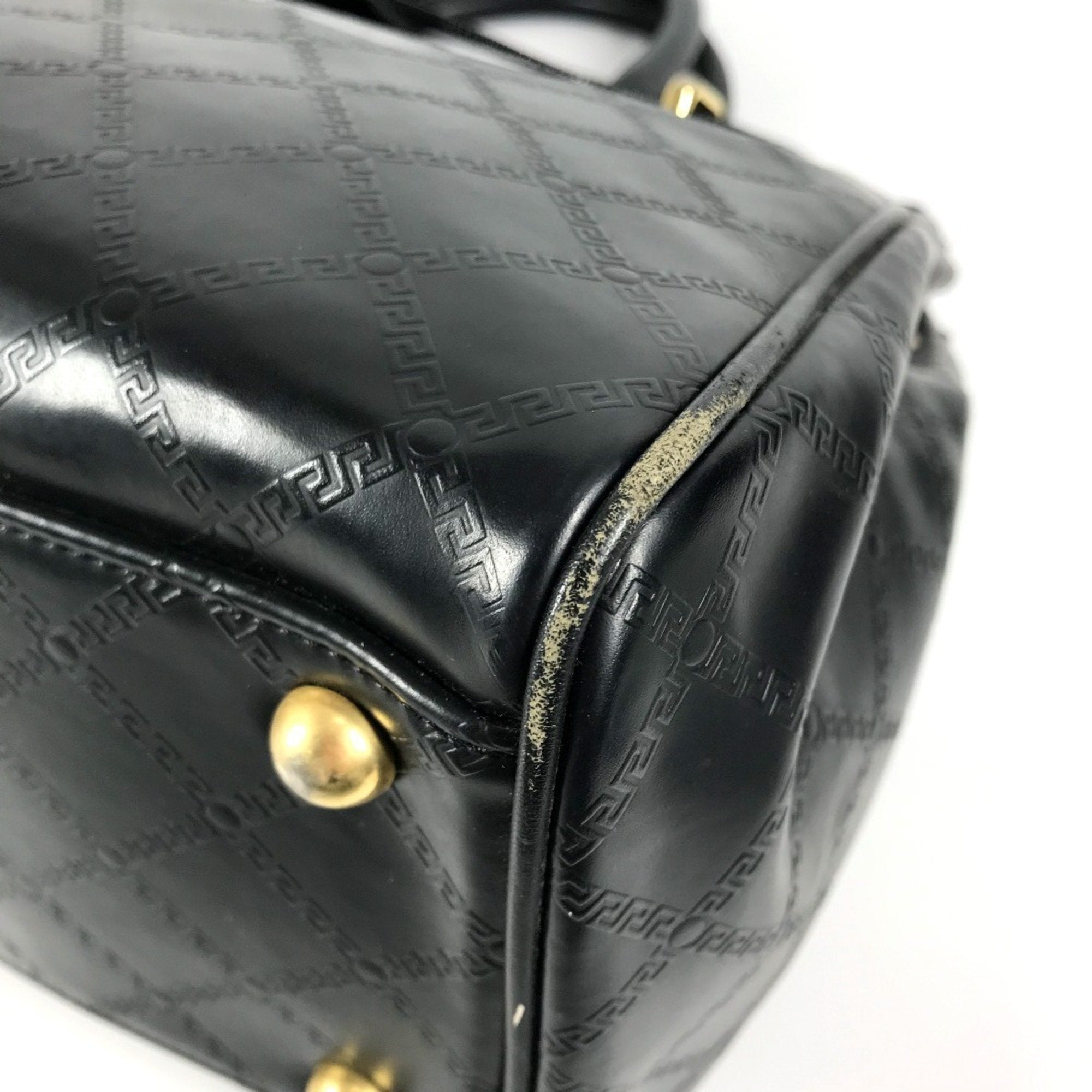Versace Black Leather Handbag Shoulder Bag Tote Bag (Pre-Owned)