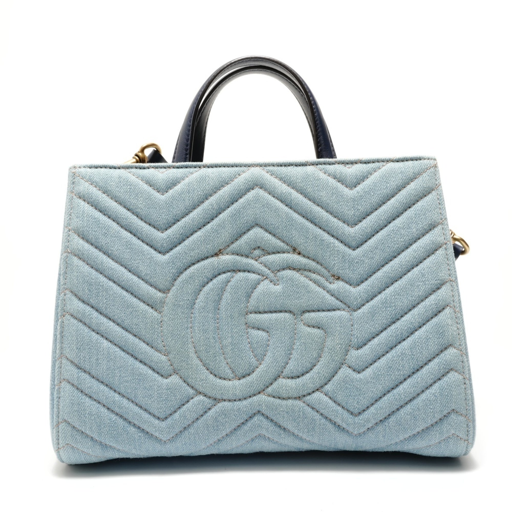 Gucci Gg Marmont Blue Denim Shoulder Bag (Pre-Owned)